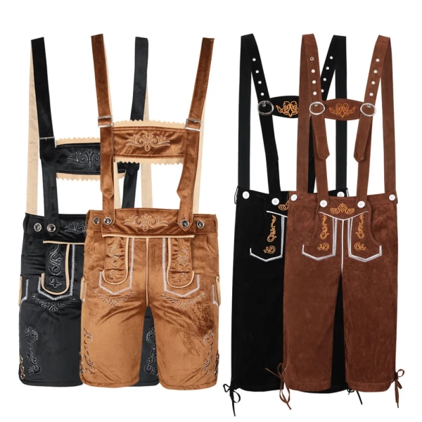 Män Oktoberfest Lederhosen med hängslen Dräkter Set Öl Party Servitör Bonde Cosplay Kostymer Fifth Byxor Beskurna byxor C4 M