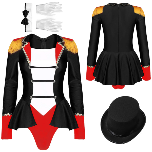 Kvinnors Circus Ringmaster Outfit Halloween Maskerad Cosplay Kostym Lion Tamer Fancy Dress Fransad axel frack Bodysuit Black A 3XL