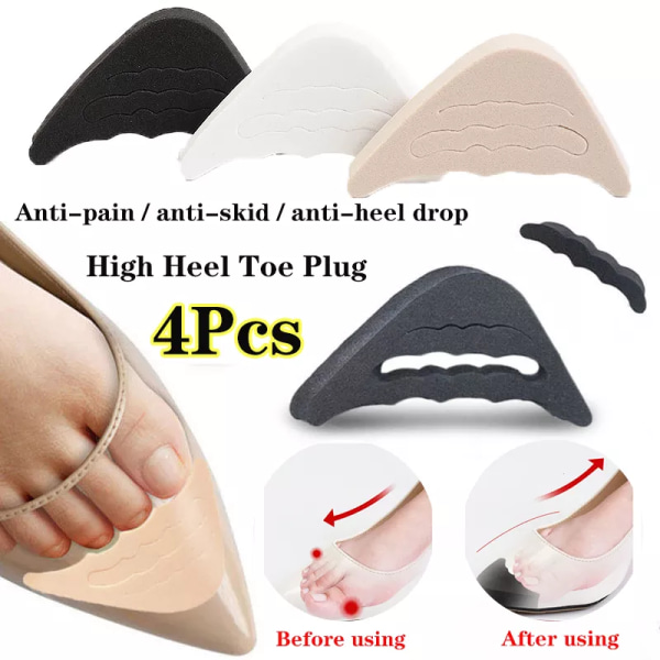 4st högklackat tåplugg Insatsjustering Storlek Innersulor Damskor Tå Front Filler Kudde Smärtlindring Anti-häl Drop Protector beige-4pcs