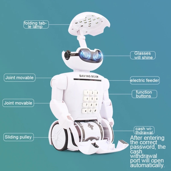 Barnleksak Alcancia Creative Electronic Savings Leksakssäker Robot Musiksparande Kontanter Penninglåda Skrivbordslampa NO BOX