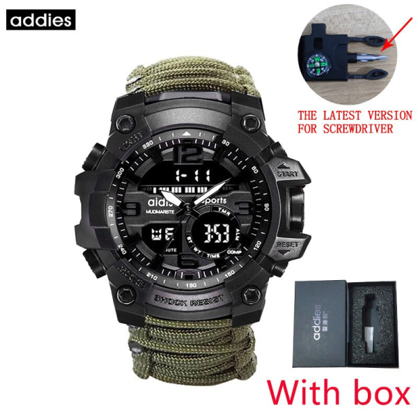 ADDIES Military Survive Outdoor LED Digital Watch Multifunktion Kompass Visslingar Vattentät Quartz Army Watch relogio masculino green with box
