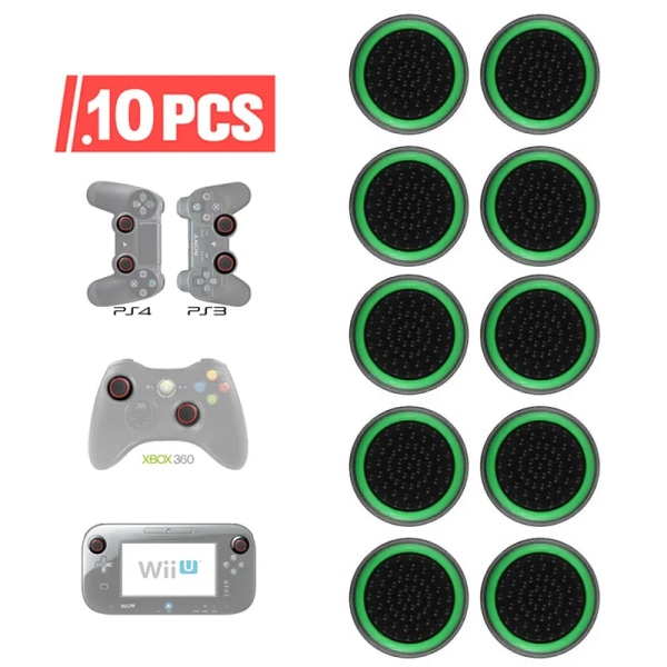 4PCS/10PCS Halkfri silikon analog joystick Thumb Stick Grip Caps Fodral för PS3 PS4 PS5 Xbox 360 Xbox One Controller 10 PCS Green Black