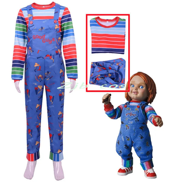 Anime Cosplay Chucky Kostym Läskig Barn Vuxen Jumpsuits Halloween Skräckkläder För Barn Flickor Fest Mask Kostymer Rekvisita Mask M