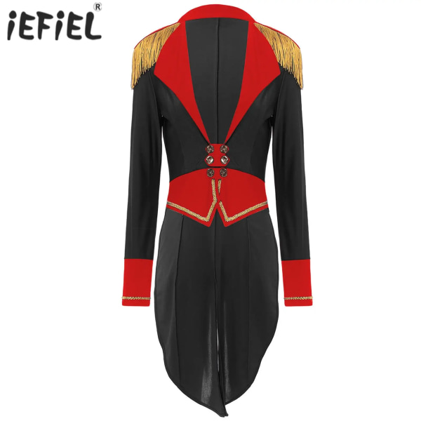 Dam Circus Ringmaster Kostym Långärmad Djup V-ringad Dubbelknäppt frack Ytterkläder Halloween Masquerade Cosplay Outfit Red E XXL