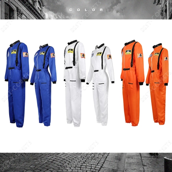 Astronautdräkt för kvinnor, män, rymddräkt, astronautkostym, flygdräkt för vuxen pilot med dragkedja, pardräkt men orange XXL