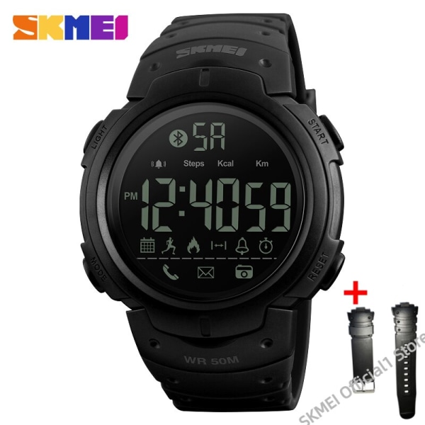SKMEI 1301 Smart Watch Bluetooth Herr Klockor Funktioner Sport Påminnelse Kalorier Stegräknare Digital Armbandsur Herrklocka 1560 Black strap
