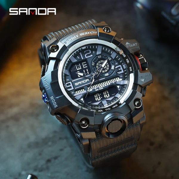 SANDA G style New Men Watch 50M Vattentät Sport Militär Quartz Watch For Man Electron Digital Armbandsur Reloj De Hombre Black 3133