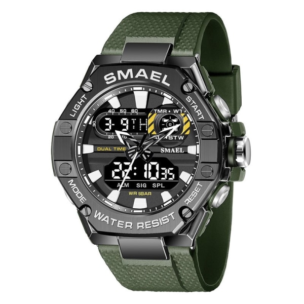 SMAEL Dual Time Röd Digital Watch Herr Militär Sport Chronograph Quartz Elektroniskt Armbandsur med Date Week Vattentät 8066 Green