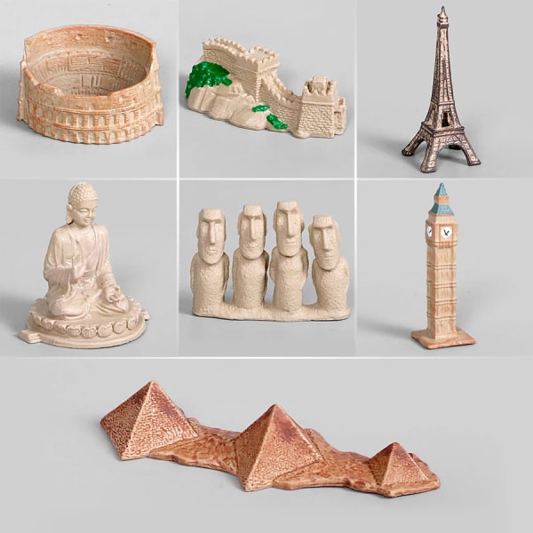 Handmålad miniatyrsimulering World Architecture Models Set, Byggnadsfigur av Eiffeltornet Sphinx Pyramid Montessori-leksaker