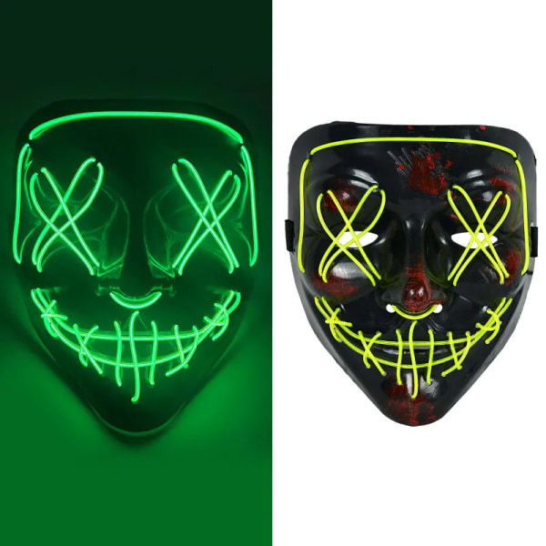 Led Skräck Halloween Cosplay Neon Mask Med LED-lampor Lyser upp ansiktsmasker för barn J08