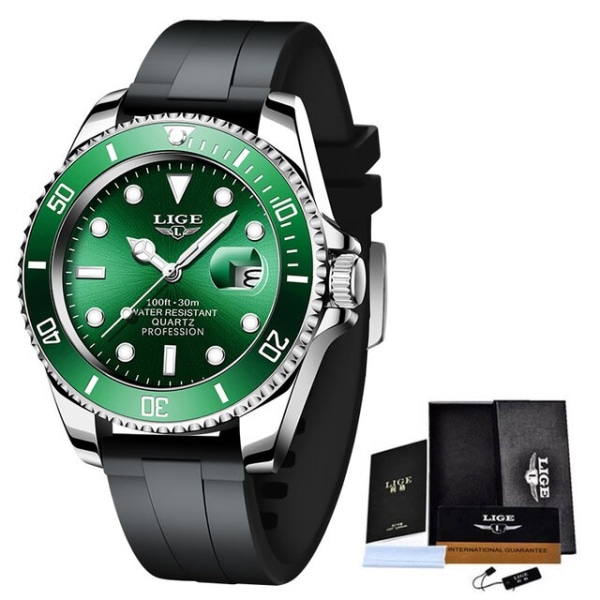 LIGE Mode Herrklockor Toppmärke Lyx Quartz Armbandsur Sport Marinblå Camouflage Watch för män Relogio Masculino Silver green