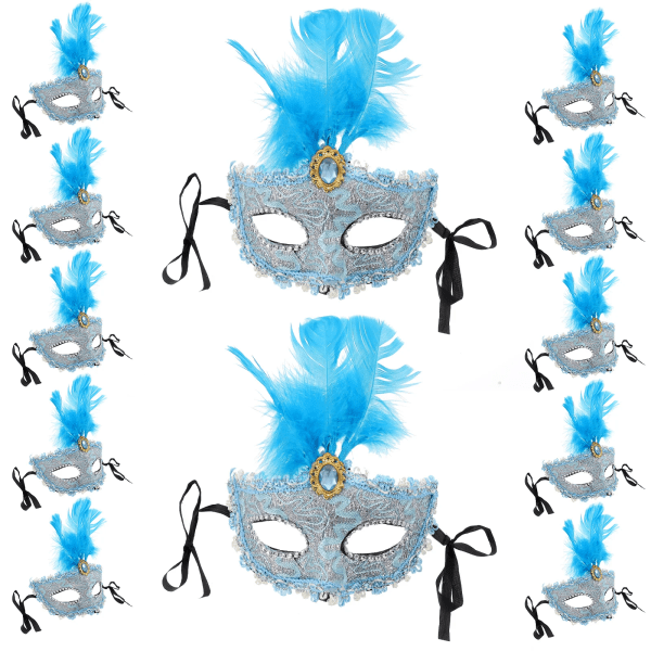 12 st Masken Kostym Festdekor Dekorera Accessoarer Maskeradmasker Dam Blue23X17cm