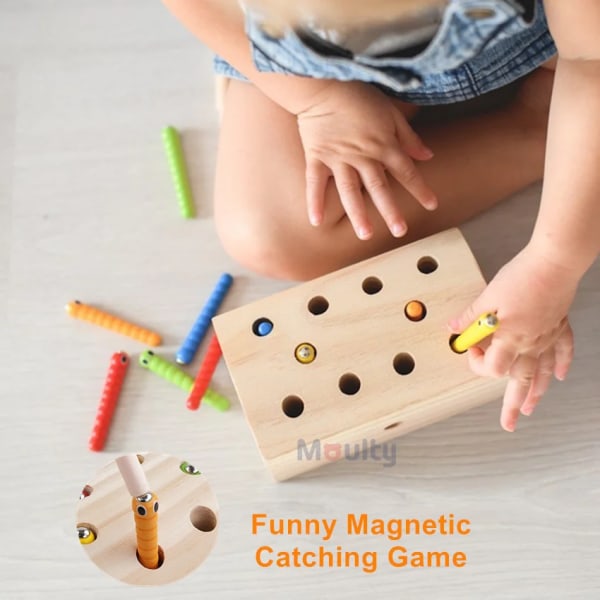 Roliga magnetiska fångstspel Fångst- och matningsspel Finmotorik Leksaker Förskola Pedagogiska inlärningsleksaker Wood