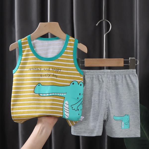 2022 Summer Barns kortärmade Set Bomull Baby Dinosaur 2-delade Kläder Pojkkläder Set Baby Toddler Kläder För Pojke 3 3M