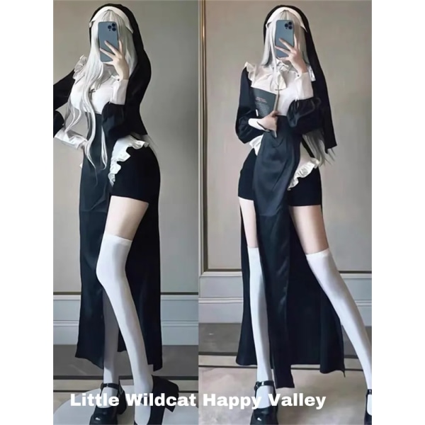 Nunna Cosplay Kostym Kvinnor Fancy Dress Set Halloween Party Rollspel Outfit Vuxen Nun Klänning Svart Fancy Christmas Cosplay Dress Up 518 M Below 45Kg