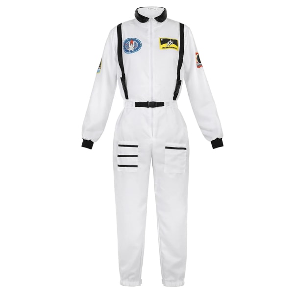 Astronautdräkt för kvinnor, män, rymddräkt, astronautkostym, flygdräkt för vuxen pilot med dragkedja, pardräkt women white XXL