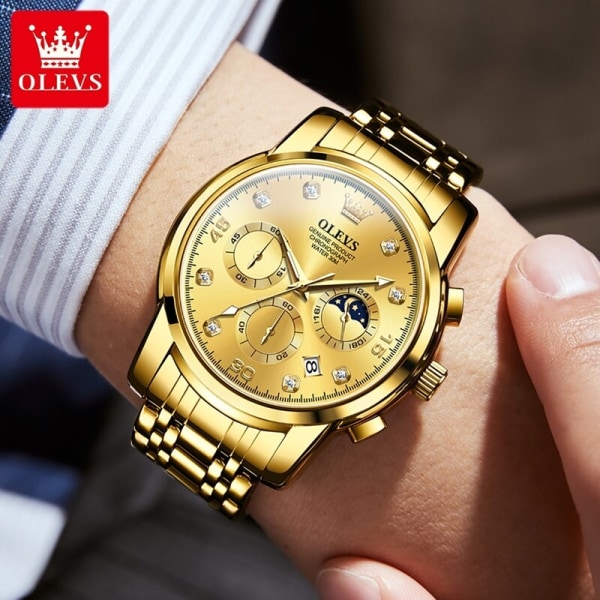 OLEVS Original Ny 2889 watch för män Chronograph Business Man Watch Vattentät armbandsur i rostfritt stål watch All Gold
