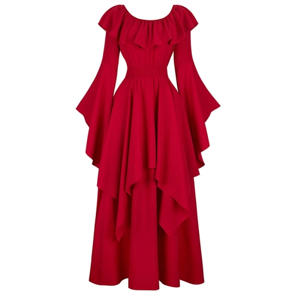 Medeltida klänning för kvinnor piratkostym viktoriansk klänning i stora storlekar Off Shoulde långärmad klänning Wine red XXXL