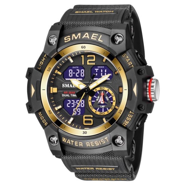 SMAEL Sportig watch för män Vattentät kronograf Alarmräknare Klocka Casual idéer för män reloj hombre 8007 BLACK GOLD