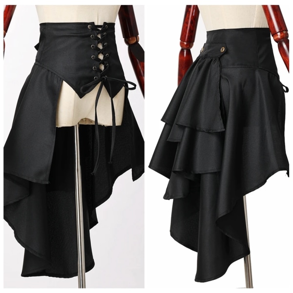Viktoriansk burleskkjol Gotisk Steampunk-korsettdräkt Punk svarta bustle-kjolar B1 XS