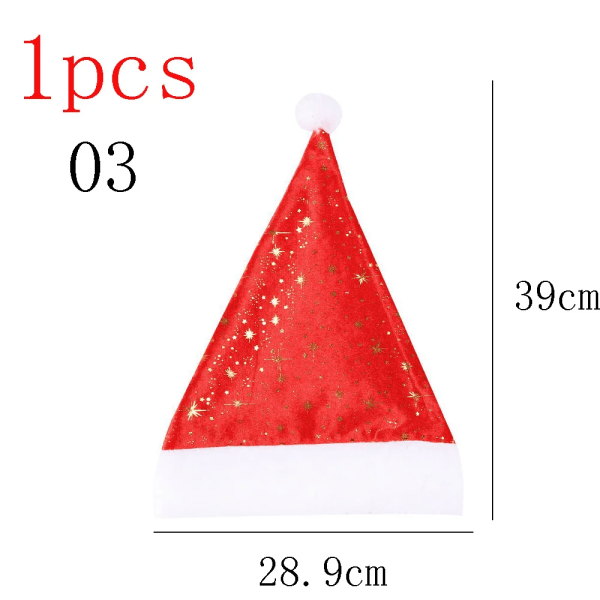 1ST Tjock nyår Hot Christmas Hat Röd Pläd Tomte Hat Juldekorationer Printed Plysch Snowflake Hat 3