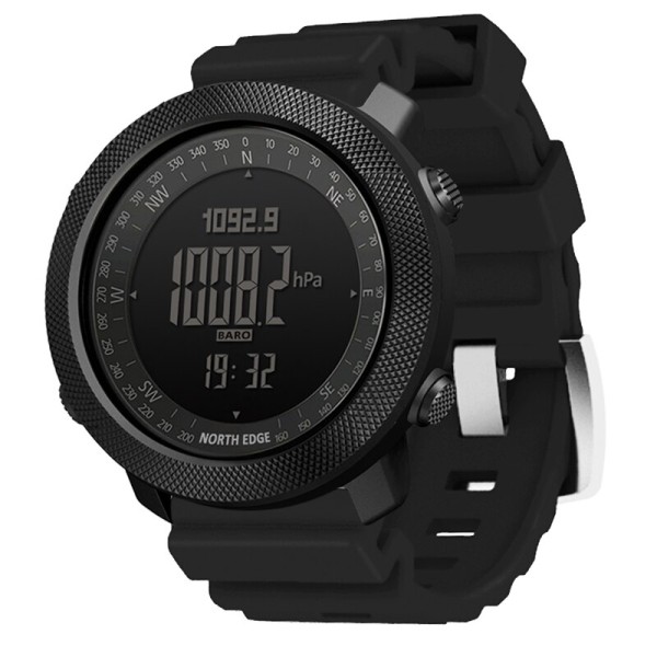 NORTH EDGE Outdoor Smart Watch Vattentät Digital watch för män för Sport Simning Klättring Simning Höjdmätare Barometer Kompass Black rubber strap