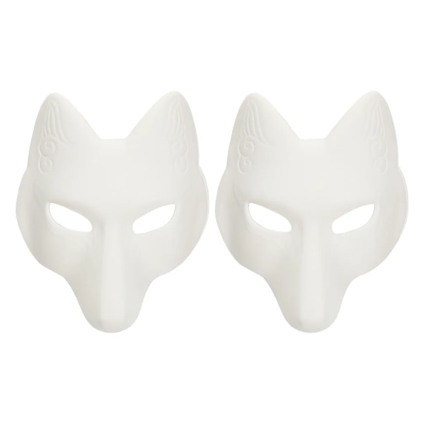 2 st DIY Fox Mask Halloween Omålad festdekoration Japanska kläder Herr Tomma kostymer Vuxna Barn White