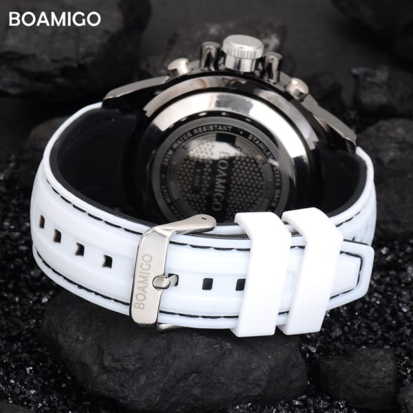 BOAMIGO Luminous Military White Quartz Waterproof Watch Top Märke Lyx Watch Herr Watch Gummiband Analog Digital Watch WhiteWithBox
