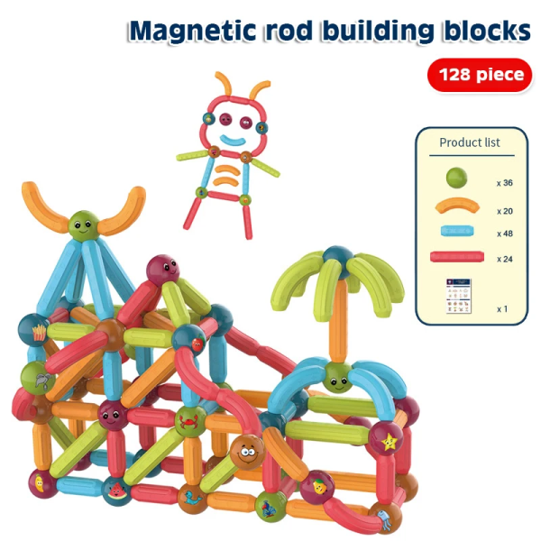 Montessori Magnetic Constructor Brädspel Block Designer Set Magnet Stick Rod Byggstenar Pedagogiska leksaker Julklapp Auburn