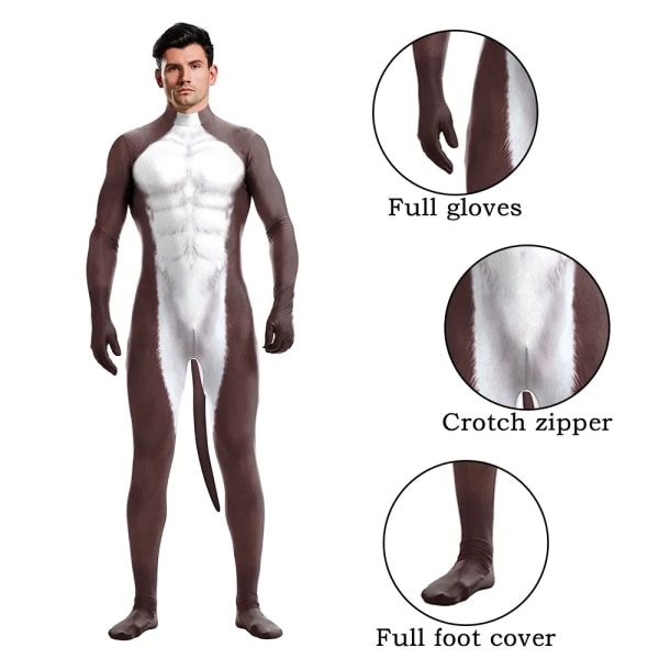 Zawaland Creative Cosplay Animal Husky Wolf Beast Kostymer Unisex cover Elastisk Party Bodysuit Zentai med svans Jumpsuits 1025 XXL