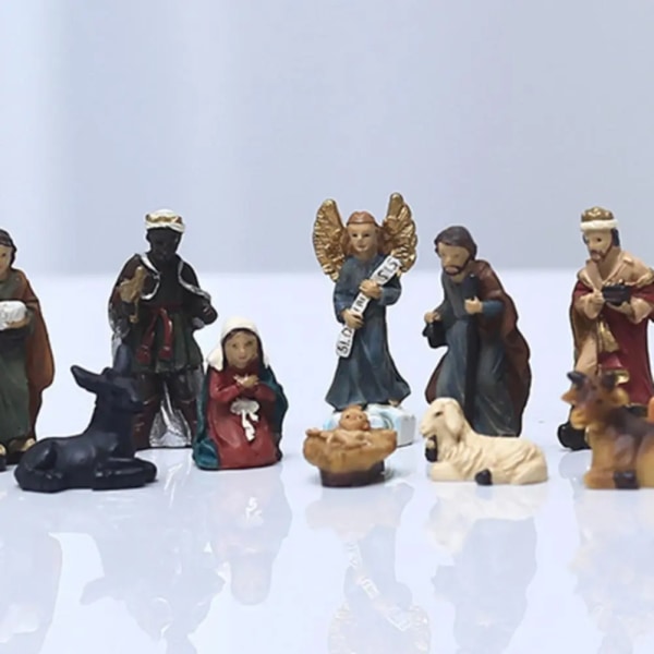 Staty Julkrubba Set Julkrubba Figuriner Baby Jesus Manger Miniatyrer Prydnad Kyrka Katolsk present Heminredning