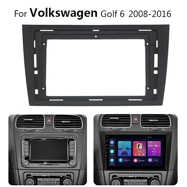 2 Din bilradio Fascia för VW Volkswagen Golf 6 2008-2016 Auto Stereo Player DVD Panel Dash Kit Ram Center Console Hållare 9 inch