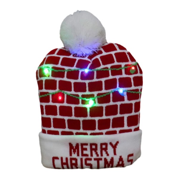 Stickad julmössa tecknat mönster Belys mössa Mjukt ljus Blinkande cap Färgglad LED nyår julklappar Lattice