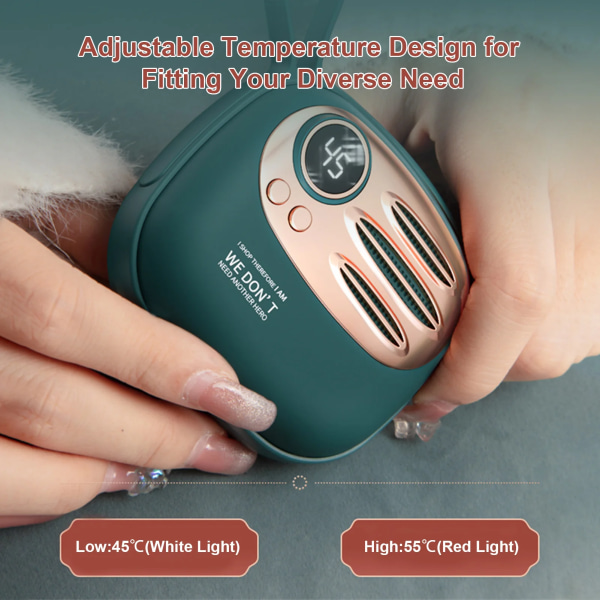 Mini 5000mAh elektrisk handvärmare 2 justerbara värmenivåer LEDs Skärm Display Cellvolym Temperatur Display Bärbar Hemma-Grön Green