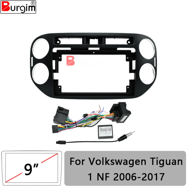 Bilstereoramar Fascia Ram för Volkswagen Tiguan NF 2006-2017 9 tum 2DIN Stereo Panel Kabeldragning Ström Kabel Canbus Avkodare B frame cable canbus