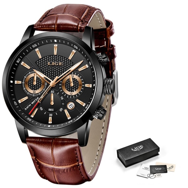 LIGE Watch för män Toppmärke Lyx Business Herrklockor Sport Quartz Chronograph Vattentät armbandsur Man Reloj Hombre Leather full black
