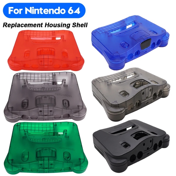 7 färger utbyte av plasthölje Shell Genomskinligt case kompatibelt för Nintendo N64 Retro videospelskonsol Transparent box TRN Gray Purple