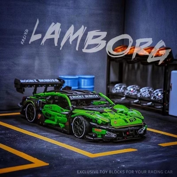 2022 teknisk bil Lambo Sport Modell Byggstenar Grön Super Speed ​​Vehicle Tegelstenar Montera leksaker för pojkar Födelsedagspresenter No Motor No Box