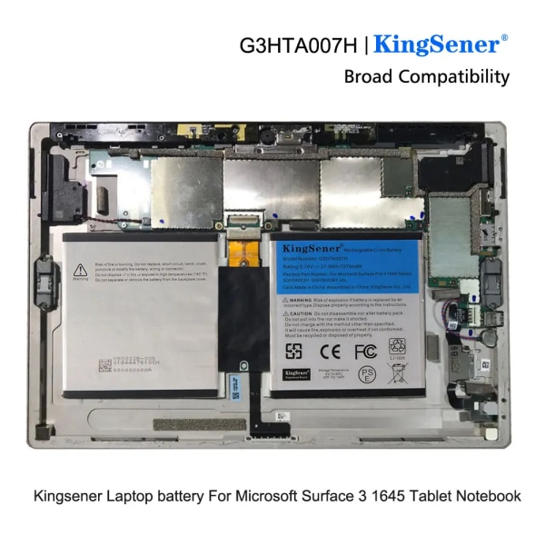 Laptopbatteri KingSener G3HTA007H G3HTA003H För Microsoft Surface 3 1645 1657 Series Tablet PC 1ICP3/96/91-2 3,78V 7270mAh 27,5WHAh