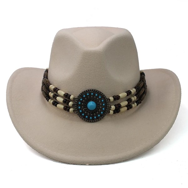 2 storlekar Herr Dam Ullblandning Western Cowboyhattar Solhattar med bred brätte Fest Resor Sombrero Utomhuskepsar Klassisk Retro Varm Ivory