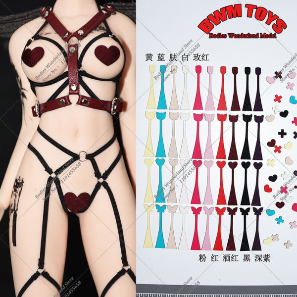 Flerfärgad 1/6 skala kvinnlig figur Tillbehör NudeBra C-string Osynliga underkläder Självhäftande axelbandslös stringtrosa för 12'' Action Doll 1pc Heart C-string Wine Red color