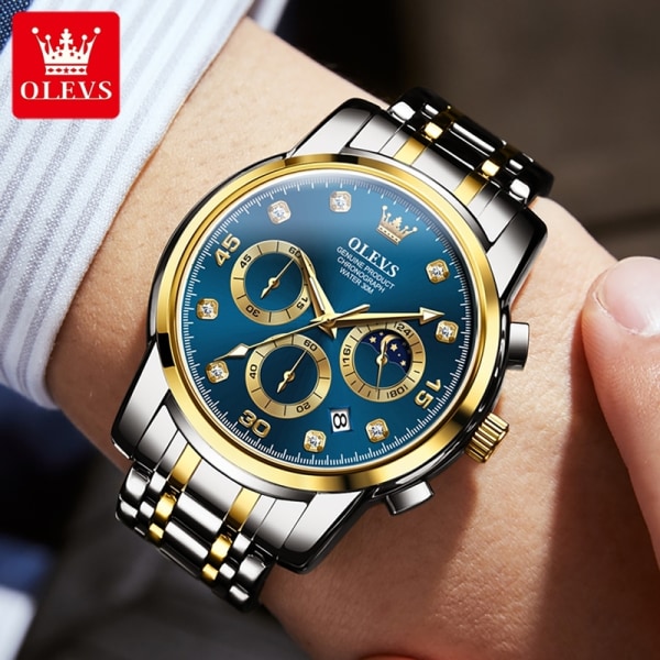 OLEVS Original Watch Quartz Chronograph Månfas Datum Lysande Vattentät Lyx Business Armbandsur Quartz Watch for Herr gold 2889