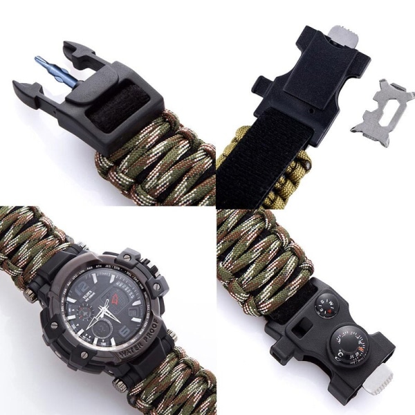 Utomhus Survival Watch Multifunktionell Vattentät Militär Taktisk Paracord Watch Armband Camping Vandring Nödutrustning EDC Black no box