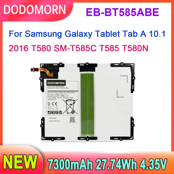 Laptopbatteri 4.35V EB-BT585ABE För Samsung Galaxy Tablet Tab A 10.1 2016 T580 SM-T585C T585 T580N 27.74Wh 7300mAh