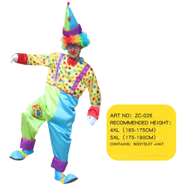 Vuxna män Kostymer Rolig Cirkus stygga kvinnor Klänning Cosplay Karneval Fest Clown kostym ZC-026 5XL