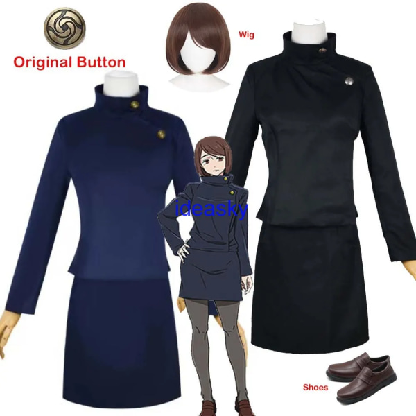 jujutsu kaisen säsong 2 cosplay shoko ieiri jujutsu kaisen jjk Peruk skor outfit Kostym Dam Flickor Toppkjol Skoluniform Black Costume Size 40 25cm