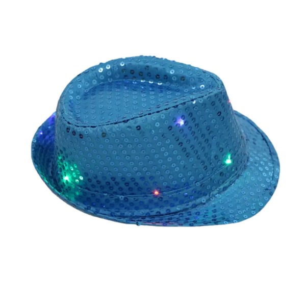 Män Kvinnor Glitter Paljett Fedora Trilby Cap Dans Jazzhatt Gangster Festdräkt Light Blue