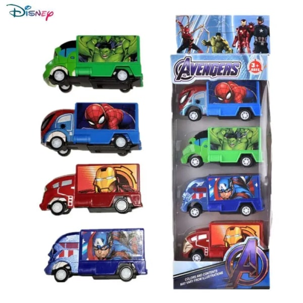 Nya Disney Cars Anime Figur Spiderman Hulk Billeksaker Captain America Ironman Figurines Lastbil Pull-back Fordon Leksak Pojkar Present