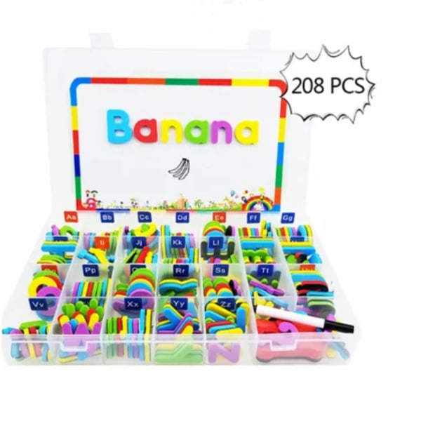 Magnetiska bokstäver 208 st. Stora små bokstäver Skum Alfabet ABC Magneter för Kylskåp Kylskåp Pedagogiska leksaker Set Multicolor
