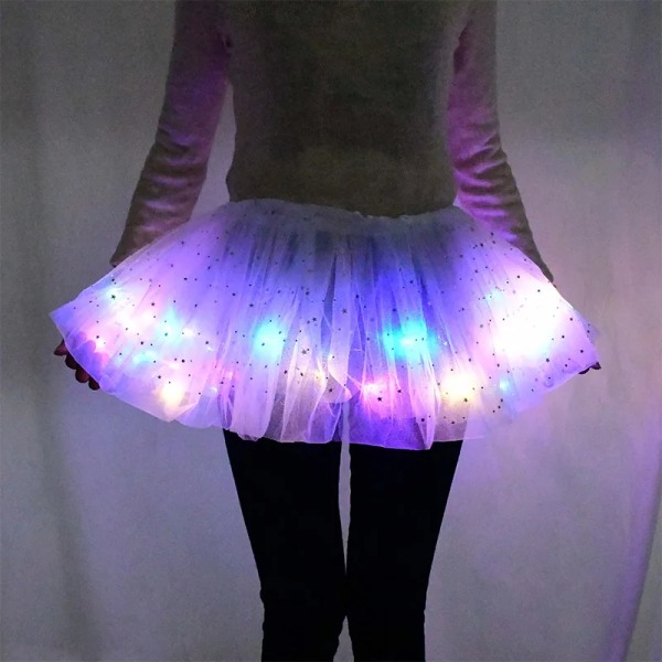 Kvinnor Flickor Tutu Kjolar Med Neon LED-ljus Glöd Prinsessan Balett Scen Dans Kort B03